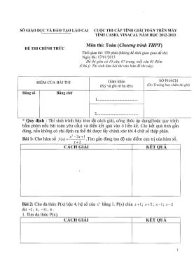 Cuộc thi cấp tỉnh giải Toán trên máy tionhs casio, vinacal năm học 2012 - 2013 môn Toán (chương trình THPT)